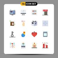 grupo de 16 sinais e símbolos de cores planas para pacote editável de negócios on-line de pc de loja de bolsas de elementos de design de vetores criativos