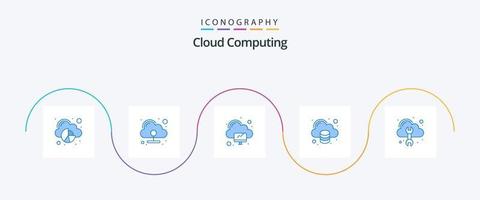 pacote de ícones azul 5 de computação em nuvem, incluindo configuração. tecnologia. computador. armazenar. nuvem vetor