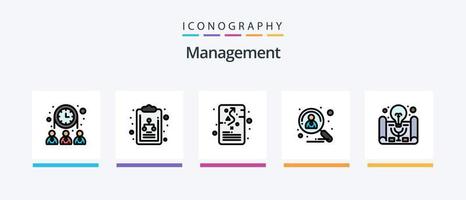 a linha de gerenciamento preencheu o pacote de 5 ícones, incluindo o orçamento. plugar. grupo. peça. conectar. design de ícones criativos vetor