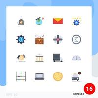 pacote de linha vetorial editável de 16 cores planas simples de configurações de correio global da internet pacote editável favorito de elementos de design de vetores criativos