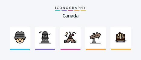 A linha do Canadá preencheu o pacote de 5 ícones, incluindo o Canadá. imagem. abelha. Canadá. urso. design de ícones criativos vetor