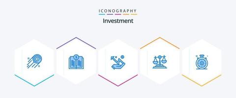 investimento 25 pacote de ícones azul incluindo tempo de investimento. investimento. mão. decisão. Saldo vetor