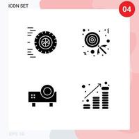 conjunto de 4 sinais de símbolos de ícones de interface do usuário modernos para projetor de slides de movimento doces moedas multimídia editáveis elementos de design vetorial vetor