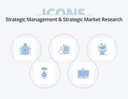 gerenciamento estratégico e pesquisa estratégica de mercado ícone azul pack 5 design de ícone. plantar. meta. saco. sucesso. empréstimo vetor