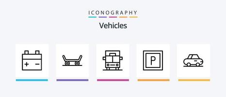Pacote de ícones da linha 5 de veículos, incluindo . pneu. estrada. linhas. design de ícones criativos vetor