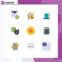 grupo de 9 sinais e símbolos de cores planas para cd arts shopping art tea editable vector design elements