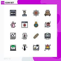 pacote de interface do usuário de 16 linhas básicas cheias de cores planas de elementos de design de vetor criativo editáveis de bloqueio de cama de trabalho de coração de casamento