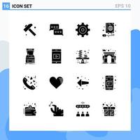 grupo de símbolos de ícones universais de 16 glifos sólidos modernos de elementos de design de vetores editáveis de livro de controle de arcade de jogo