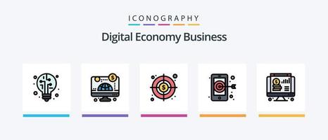 linha de negócios de economia digital cheia de 5 ícones, incluindo . o negócio. mlm. on-line. o negócio. design de ícones criativos vetor