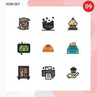 conjunto de cores planas de linha preenchida de interface móvel de 9 pictogramas de bolo de fórmula de capacete etanol elementos de design de vetores editáveis de ação de graças