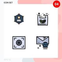 conjunto de 4 sinais de símbolos de ícones de interface do usuário modernos para conexão ecommerce pessoas usuário cinema elementos de design de vetores editáveis