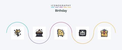 linha de aniversário preenchida com 5 ícones planos, incluindo caixa. bebidas. pizza. Felicidades. alcoólico vetor