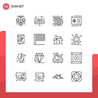 16 ícones criativos sinais modernos e símbolos do livro de constituição dia da terra pagamento crédito elementos de design vetoriais editáveis vetor