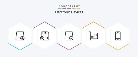 dispositivos pacote de ícones de 25 linhas, incluindo dispositivos. cartão. hardware. gadget. dispositivos vetor