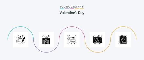 Pacote de ícones do glifo 5 do dia dos namorados, incluindo coração. namorados. Ame. televisão. amantes vetor