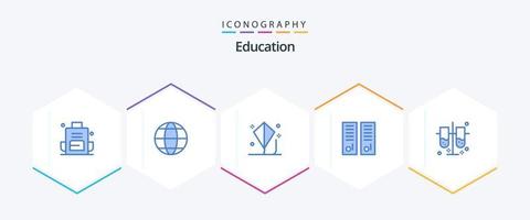 educação 25 pacote de ícones azul, incluindo escola. armários. globo. armário de ginástica. Toque vetor