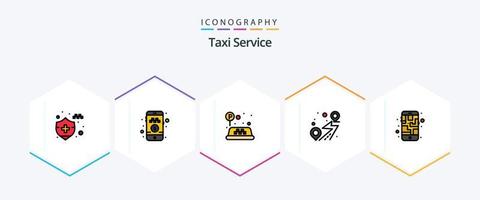 serviço de táxi 25 pacote de ícones de linha preenchida, incluindo rota. Móvel. Táxi. mapa. rota vetor