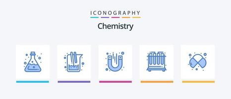 pacote de ícones de química azul 5, incluindo átomos. teste. estudar. química. teste. design de ícones criativos vetor