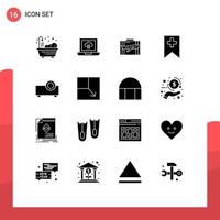 Pacote de glifos sólidos de 16 interfaces de usuário de sinais e símbolos modernos de negócios de mídia de apresentação, além de elementos de design vetorial editáveis de mala vetor