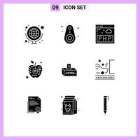 conjunto de 9 sinais de símbolos de ícones de interface do usuário modernos para corrupção dados eletrônicos digitais elementos de design de vetores editáveis artificiais