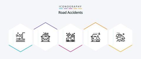 acidentes rodoviários pacote de ícones de 25 linhas, incluindo acidente. fogo. estrada. carro. transparente vetor
