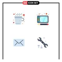 pacote de ícones planos de 4 símbolos universais de mensagem de café opções de tablet quente elementos de design de vetores editáveis