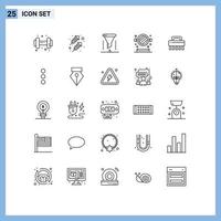 25 ícones criativos, sinais e símbolos modernos de conjunto de pincel, espelho de banheiro de laboratório químico, elementos de design de vetores editáveis