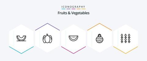 frutas e legumes pacote de ícones de 25 linhas, incluindo . legumes. fatiar. eu no. grade vetor