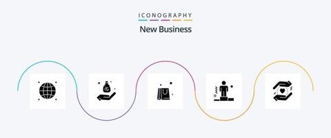 novo pacote de ícones de glifo 5 de negócios, incluindo competitivo. o negócio . Shopping. saco vetor