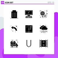 pacote de interface do usuário de 9 glifos sólidos básicos de setas de teclado curvas para cima pirulito elementos de design de vetores editáveis