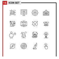 grupo de símbolos de ícone universal de 16 contornos modernos de placa de ambiente de alerta de venda elementos de design de vetores editáveis abertos