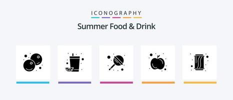 pacote de ícones de glyph 5 de alimentos e bebidas de verão, incluindo lata. frutas. suco de laranja. fruta. doce. design de ícones criativos vetor