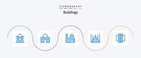 Pacote de ícones de 5 edifícios azuis, incluindo apartamentos residenciais. edifício da cidade. indústria. prédio. mesquita paquistanesa vetor