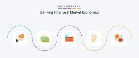 finanças bancárias e economia de mercado flat 5 icon pack incluindo finanças. banco. dólar. conta. relatório vetor