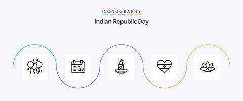 Dia da república indiana linha 5 pacote de ícones incluindo heartflag. flg. Natal. indiano. claro vetor