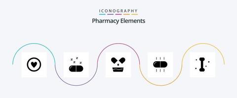 Pacote de ícones de glifo 5 de elementos de farmácia, incluindo . pílulas. medicina vetor