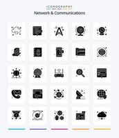 rede criativa e comunicações pacote de ícones preto sólido de 25 glifos, como webcam. cam. janela. Wi-fi. Internet vetor