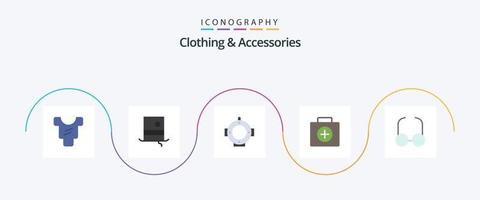 roupas e acessórios flat 5 icon pack incluindo . ler. leme. óculos. médico vetor