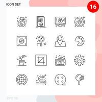 16 pacote de esboço de interface de usuário de sinais e símbolos modernos de alérgenos de marca de glúten de cpu elementos de design de vetores gráficos editáveis