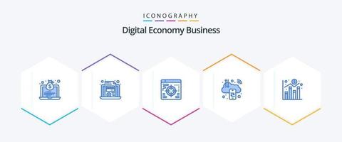 pacote de ícones azuis de negócios de economia digital 25, incluindo gráfico. Internet. rede. c digitais. nuvem vetor