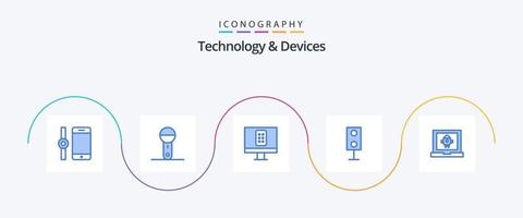 pacote de ícones de 5 dispositivos azuis, incluindo laptop. tecnologia. ao controle. alto falante. eletrônicos vetor