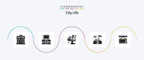 linha de vida da cidade preenchida com 5 ícones planos, incluindo . Entrega. vida. carga. vida útil vetor