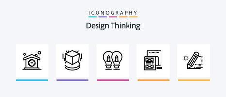 pacote de ícones de linha 5 de pensamento de design, incluindo foto. Câmera. relógio. cv. do utilizador. design de ícones criativos vetor