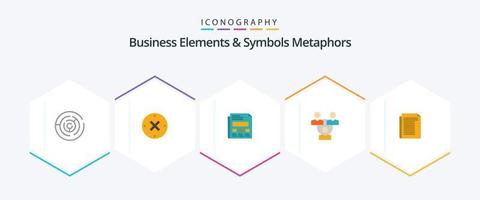 elementos de negócios e metáforas de símbolos 25 pacote de ícones planos, incluindo documento. escritório. cancelar. encontro. apresentação vetor
