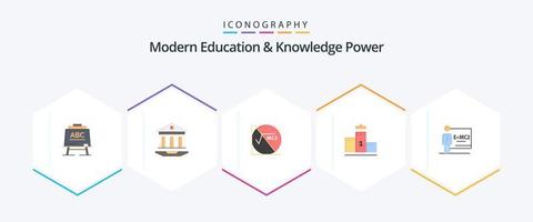 educação moderna e poder de conhecimento 25 pacote de ícones planos, incluindo classe. Educação. matemática . primeiro lugar. pedestal vetor