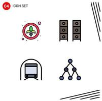 pacote de 4 cores planas criativas preenchidas de decoração metro lys transporte interior elementos de design de vetores editáveis