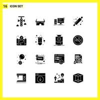 grupo de símbolos de ícones universais de 16 glifos sólidos modernos de mapa, rolo de pão, computador, cozimento, elementos de design de vetores editáveis pessoais