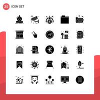 25 conceito de glifo sólido para sites móveis e aplicativos hot folder arquivos de segurança elementos de design de vetores editáveis em dinheiro