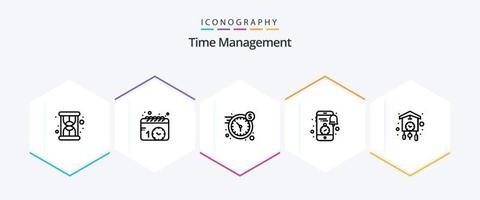 pacote de ícones de 25 linhas de gerenciamento de tempo, incluindo casa. notícias. dólar. relógio. notificação vetor