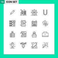 16 ícones criativos sinais e símbolos modernos de colares de compartilhamento engrenagem lux accessoris elementos de design de vetores editáveis